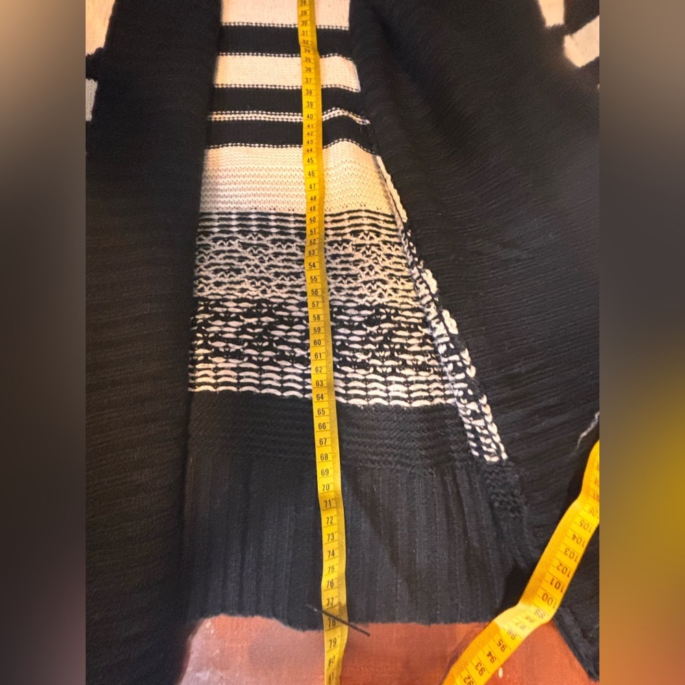 LINE Sweater Cardigan Black and Cream Knit Shawl size Medium - Picture 11 of 14